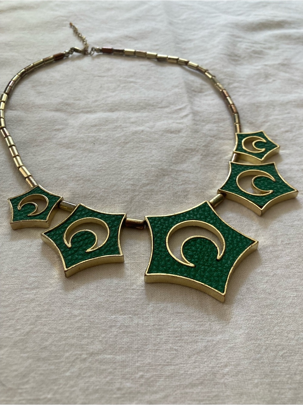 Moon Emblem Necklace - Vintage Leather and Metal Collar Necklace